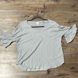 Cabi Striped V-Neck Ruffle Sleeve Top